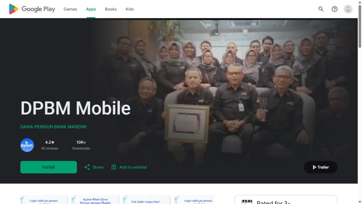 DPBM Mobile product page on Google Play